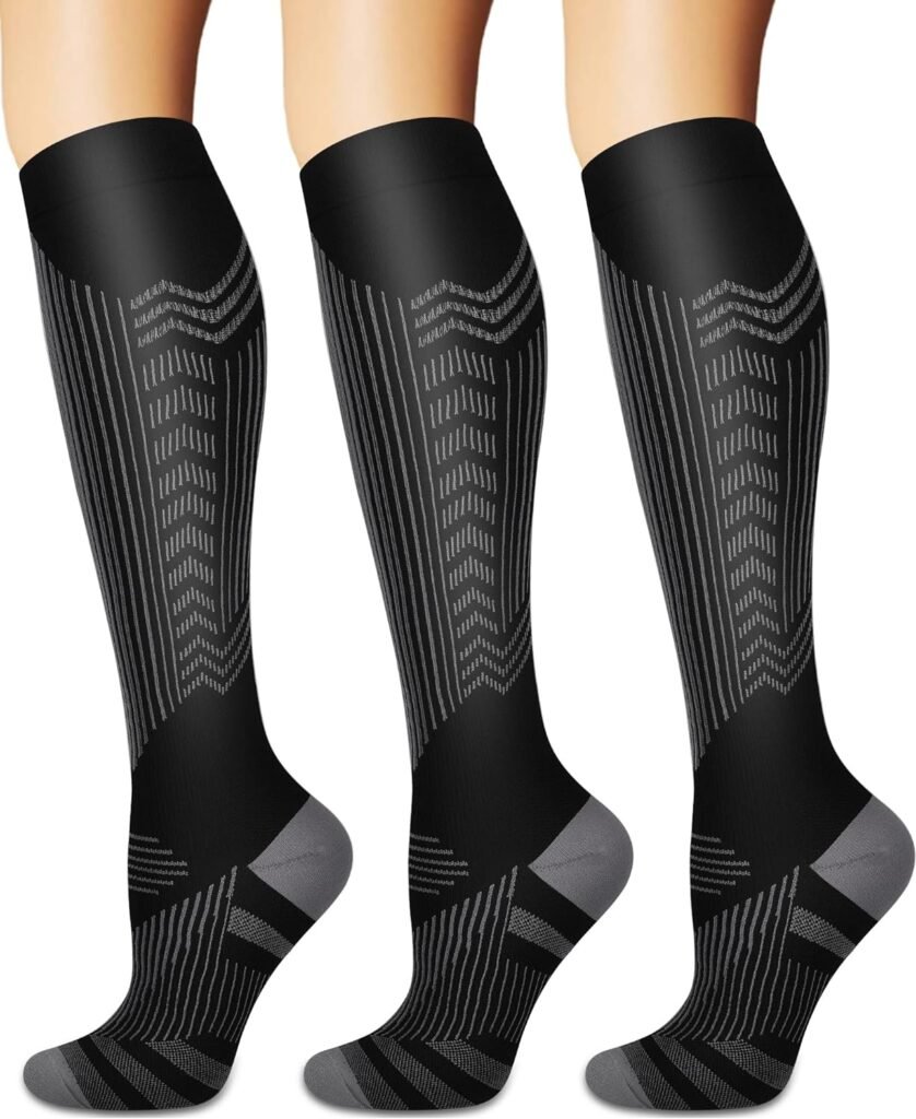 Compression Socks for Women and Men Circulation (3 Pairs) - Best for Nursing,Running,Travel Knee High Socks