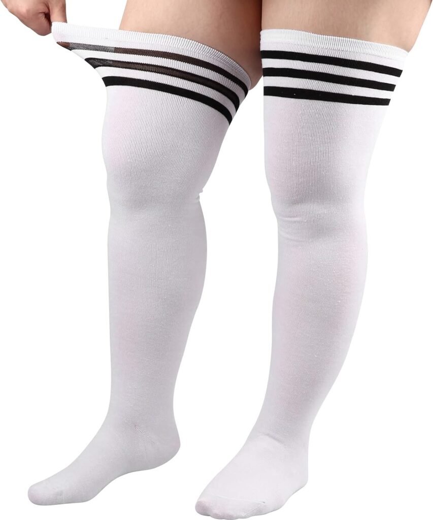 DRESHOW Extra Long High Thigh Socks Striped Over Knee Thin Tights Long Stocking