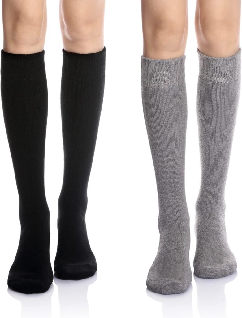 Eyean Womens Knee High Wool Socks Winter Thick Thermal Soft Comfy Over Knee Long High Socks 2 Pairs