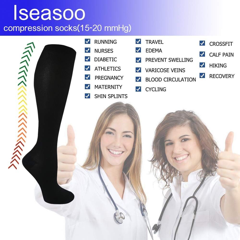 Iseasoo Copper Compression Socks For Men  Women Circulation-Best For Running Hiking Cycling 15-20 mmHg