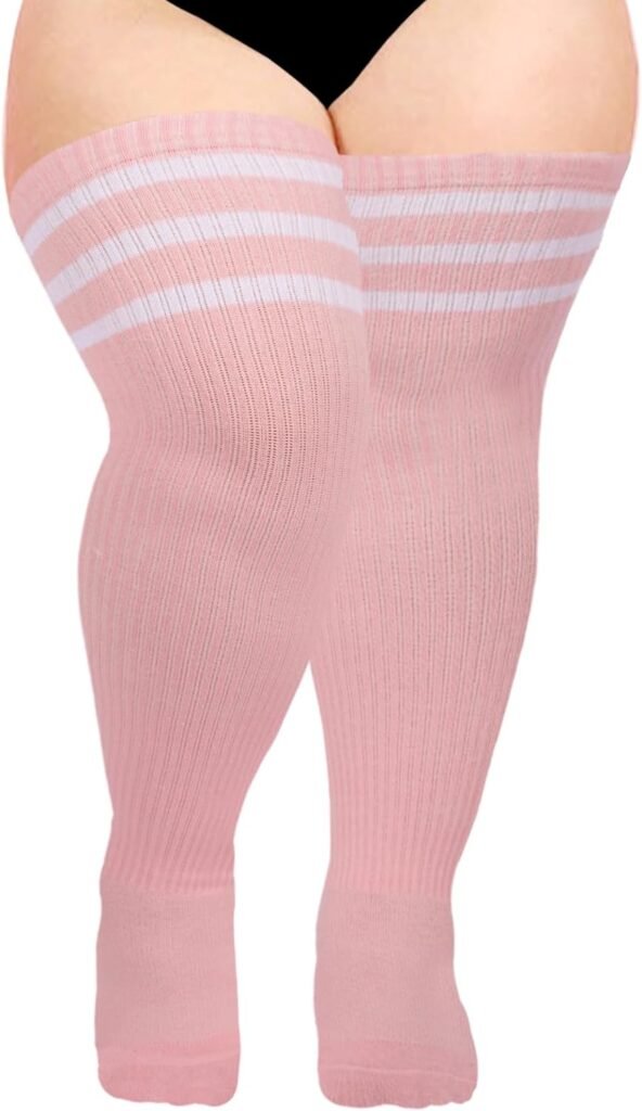 Moon Wood Plus Size Thigh High Socks for Thick Thighs- Womens Knit Cotton Extra Long Over the Knee High Socks Leg Warmer