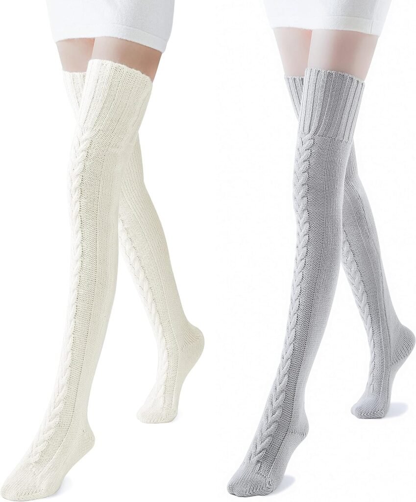 Pcavin Womens Thigh High Socks Over the Knee Cable Knit Boot Socks, Long Warm Fashion Leg Warmers Winter