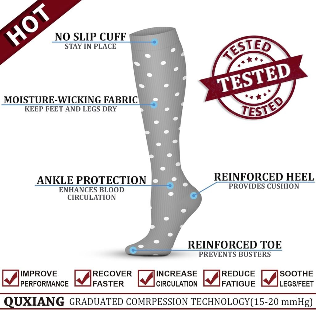 QUXIANG Copper Compression Socks for Women  Men Circulation (8 Pairs) - Best for Running Athletic Cycling - 15-20 mmHg