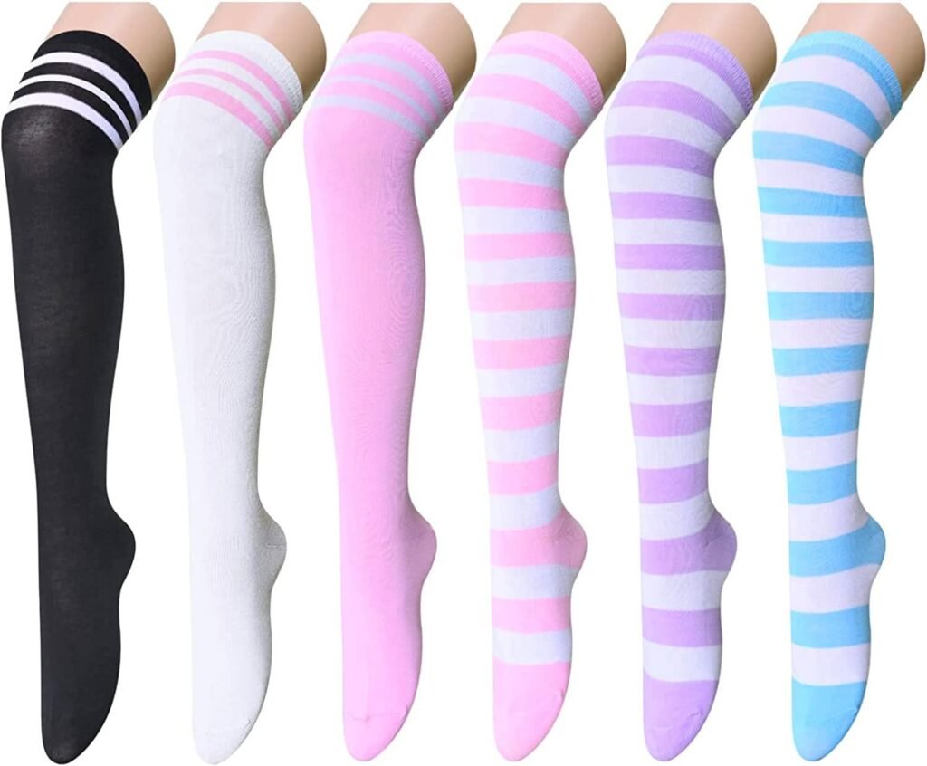 sockfun Striped Thigh High Socks Knee High Socks for Women Girls, Long Socks Over the Knee Socks