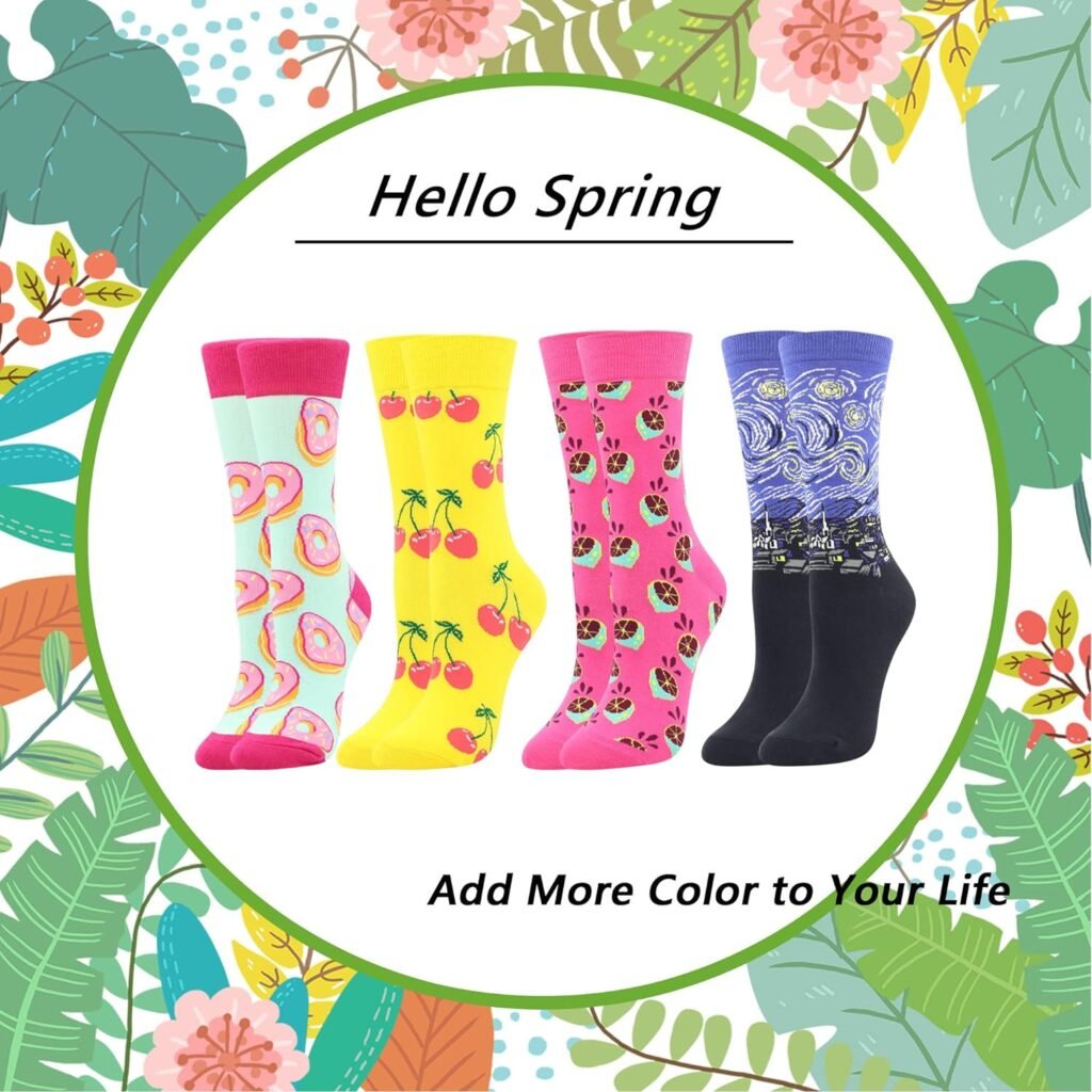 BISOUSOX Womens Fun Dress Socks Colorful Cute Novelty Fancy Funky Funny Casual Crew Socks for Mom Girlfriend