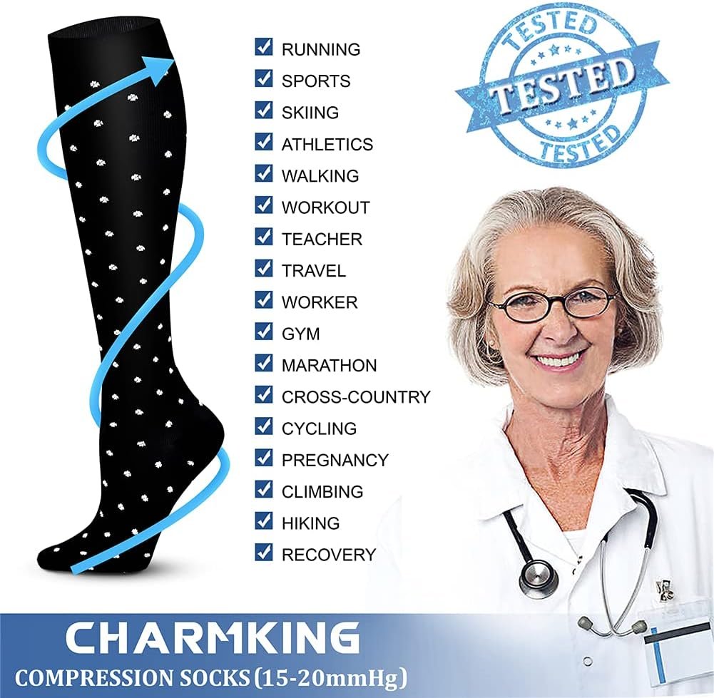 CHARMKING Compression Socks for Women  Men Circulation (8 Pairs) 15-20 mmHg is Best Support for Athletic Running,Hiking