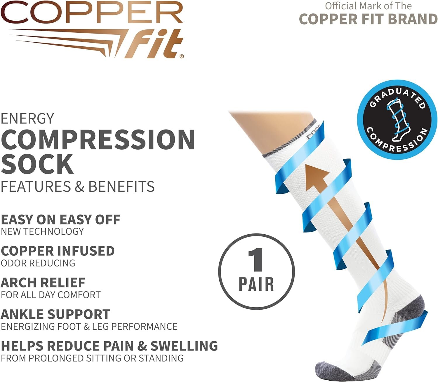 Copper Fit Energy Unisex Easy-On/Easy-Off Knee High Compression Socks Review