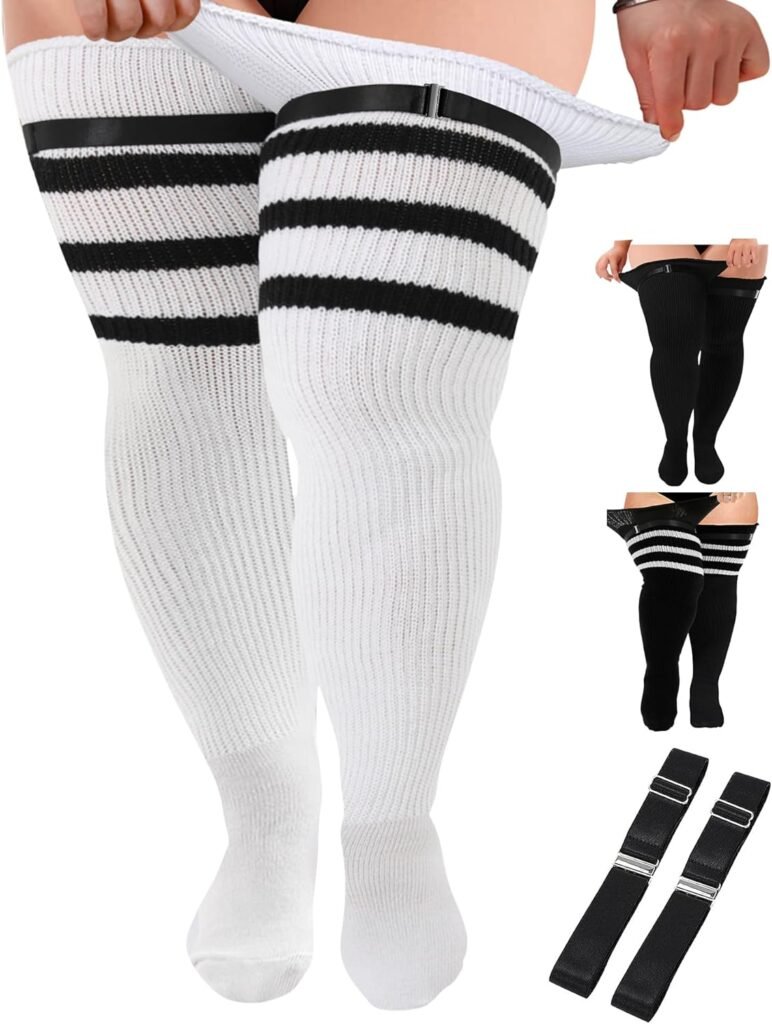 Buauty Plus Size Womens Thigh High Socks For Extra Long Over the Knee Thick Knit Stylish Leg Warmers for Thick Thighs（black）
