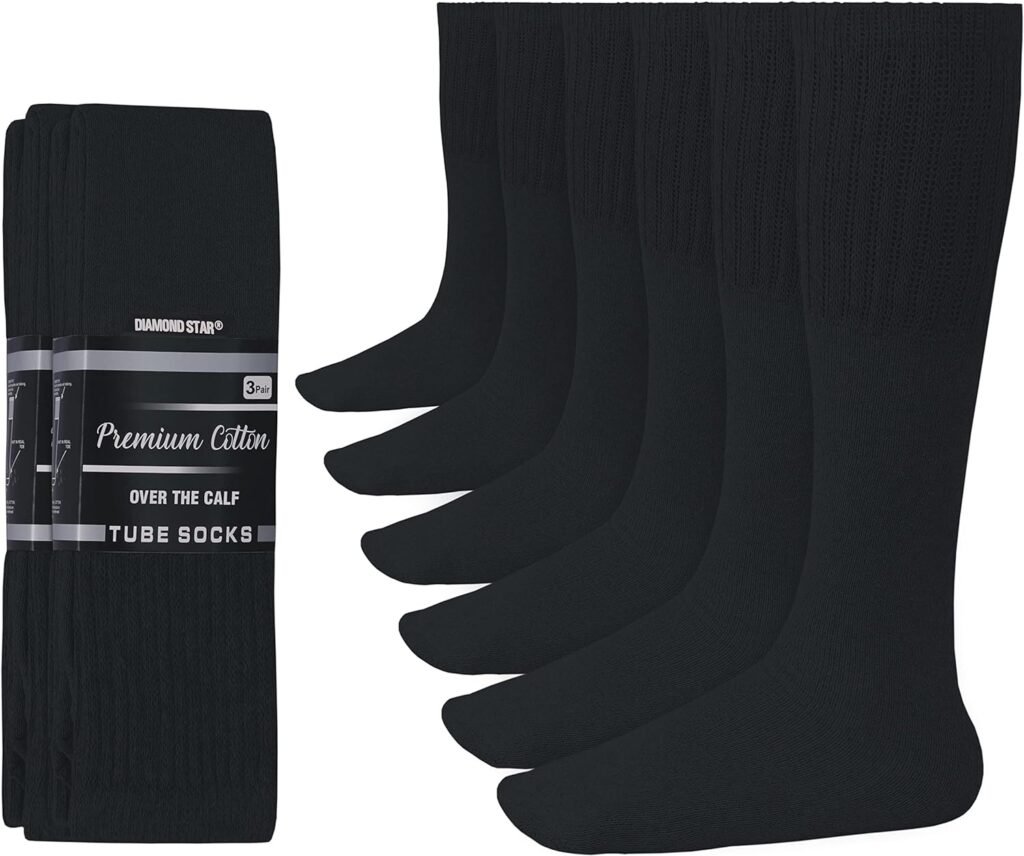 Diamond Star Tube Socks Men 6 Pairs Premium Cushion Cotton Over The Calf Athletic Knee High Socks For Men Big  Tall