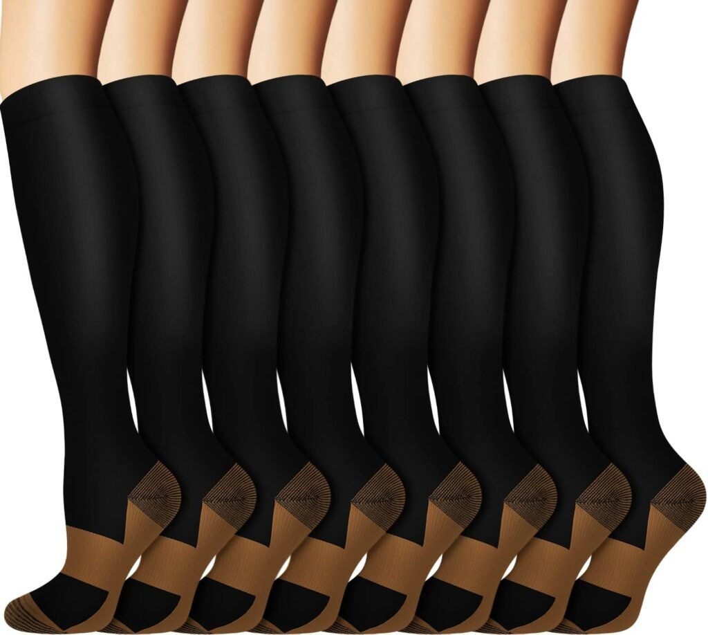 Graduated Copper Compression Socks for Men  Women Circulation 8 Pairs 15-20mmHg - Best for Running Athletic Cycling