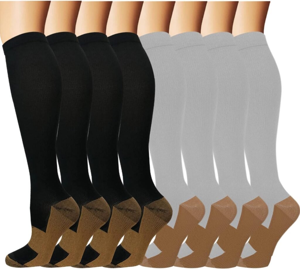 Graduated Copper Compression Socks for Men  Women Circulation 8 Pairs 15-20mmHg - Best for Running Athletic Cycling