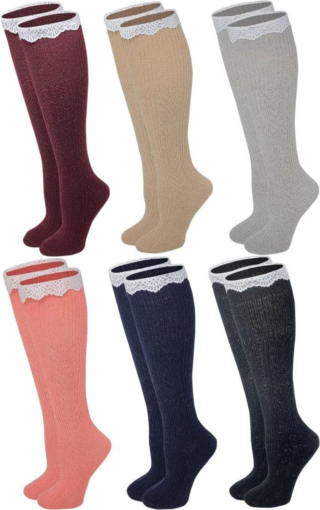 SUMONA 6 pairs Women Wool Cable Knit Knee High/Thigh High/Crew Winter Boot Socks 9-11 (6 Pairs Two Tone Knee High, 9-11)