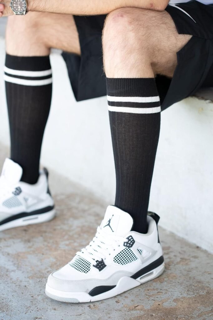 4 x Mens Knee High Cotton Striped Socks | Over the Calf Socks | Dress Socks | Size 9-11