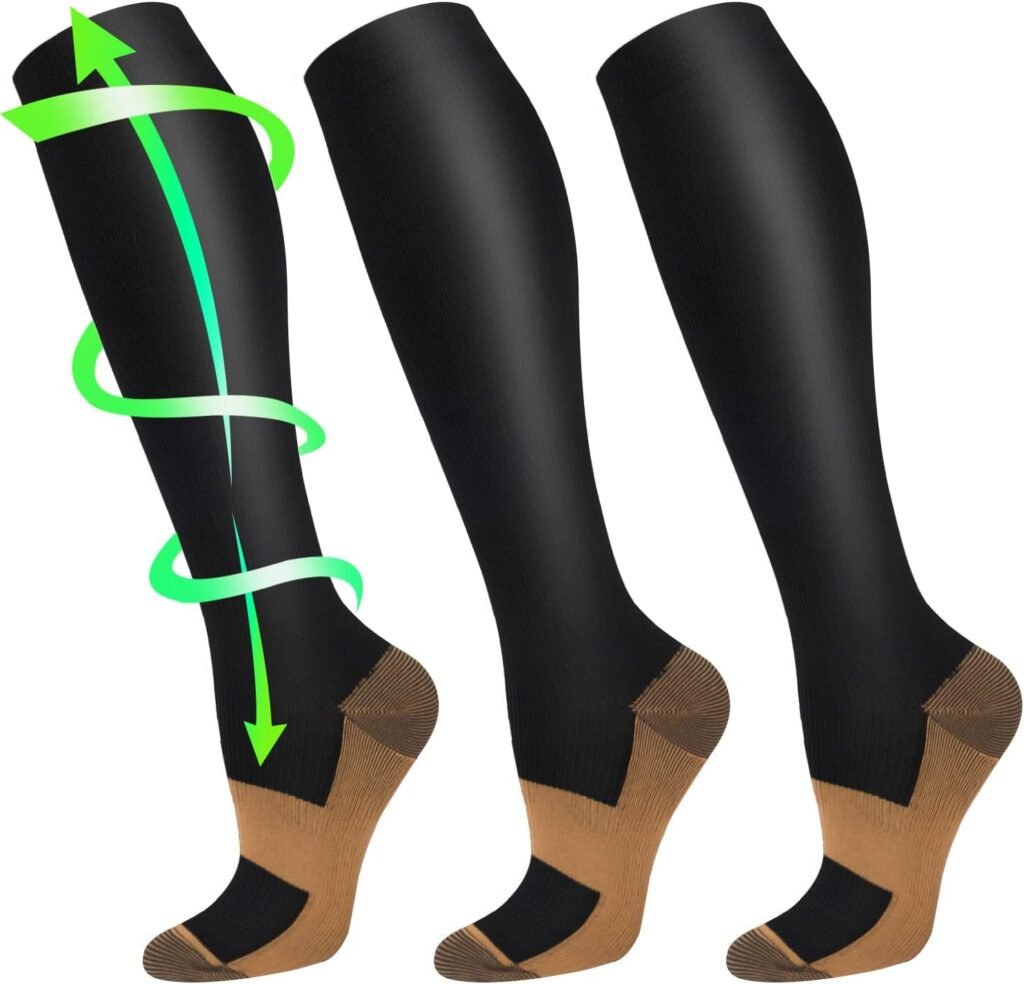 Iseasoo 3 Pairs Copper Compression Socks for WomenMen Circulation-Best for Running,Nursing,Hiking,FlightTravel