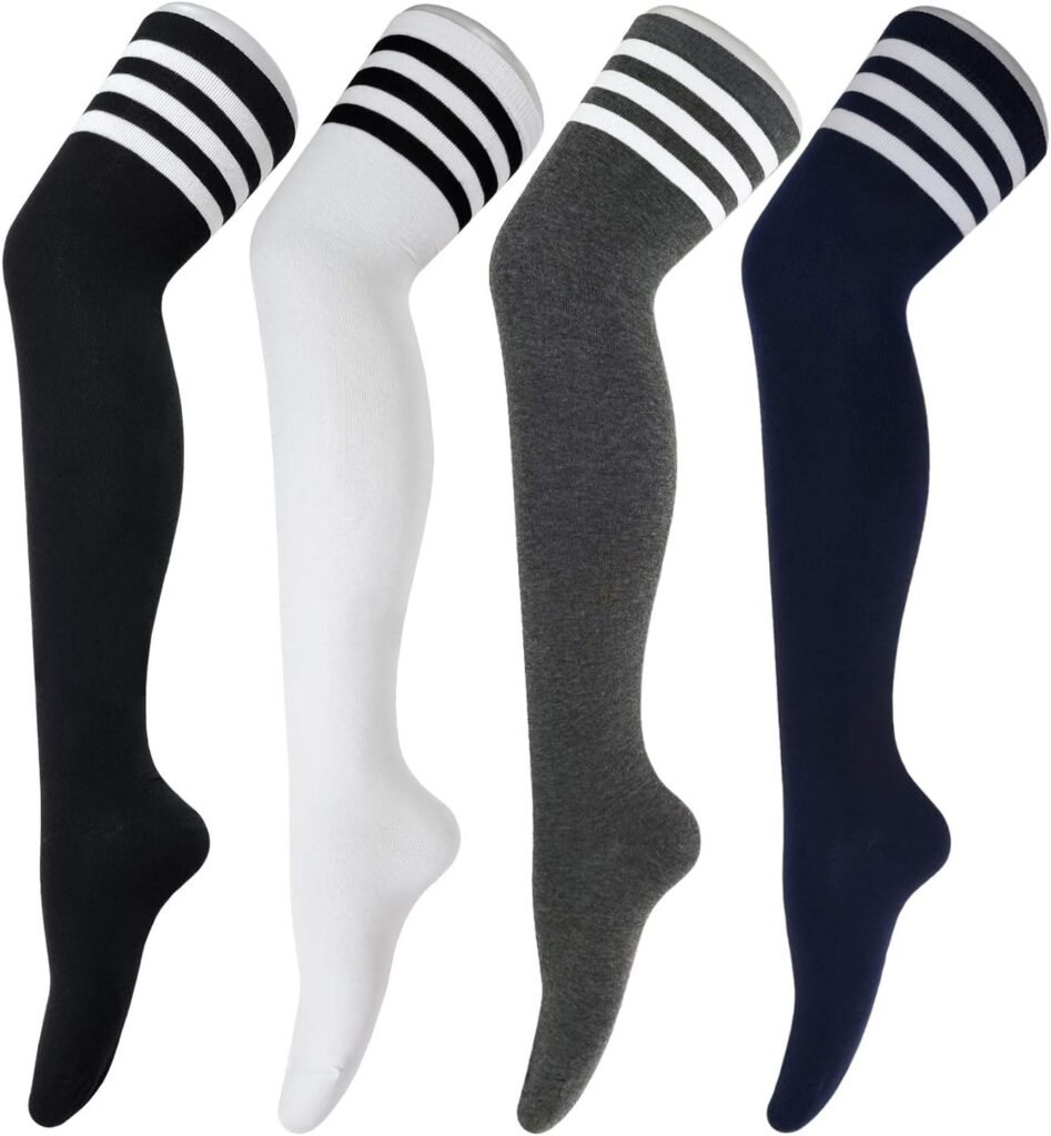 Tom  Mary Women’s Thigh High Socks, Combed Cotton (85%), Non-Slip, Soft, Stripe  Solid, Over Knee Extra Long (Size 5-9)