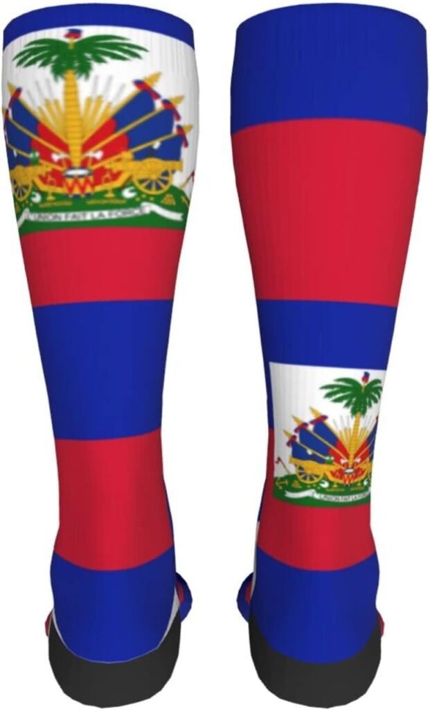 ZGXJJPP Womens Haitian Flag Patterned Knee High Socks Funky Knee Socks
