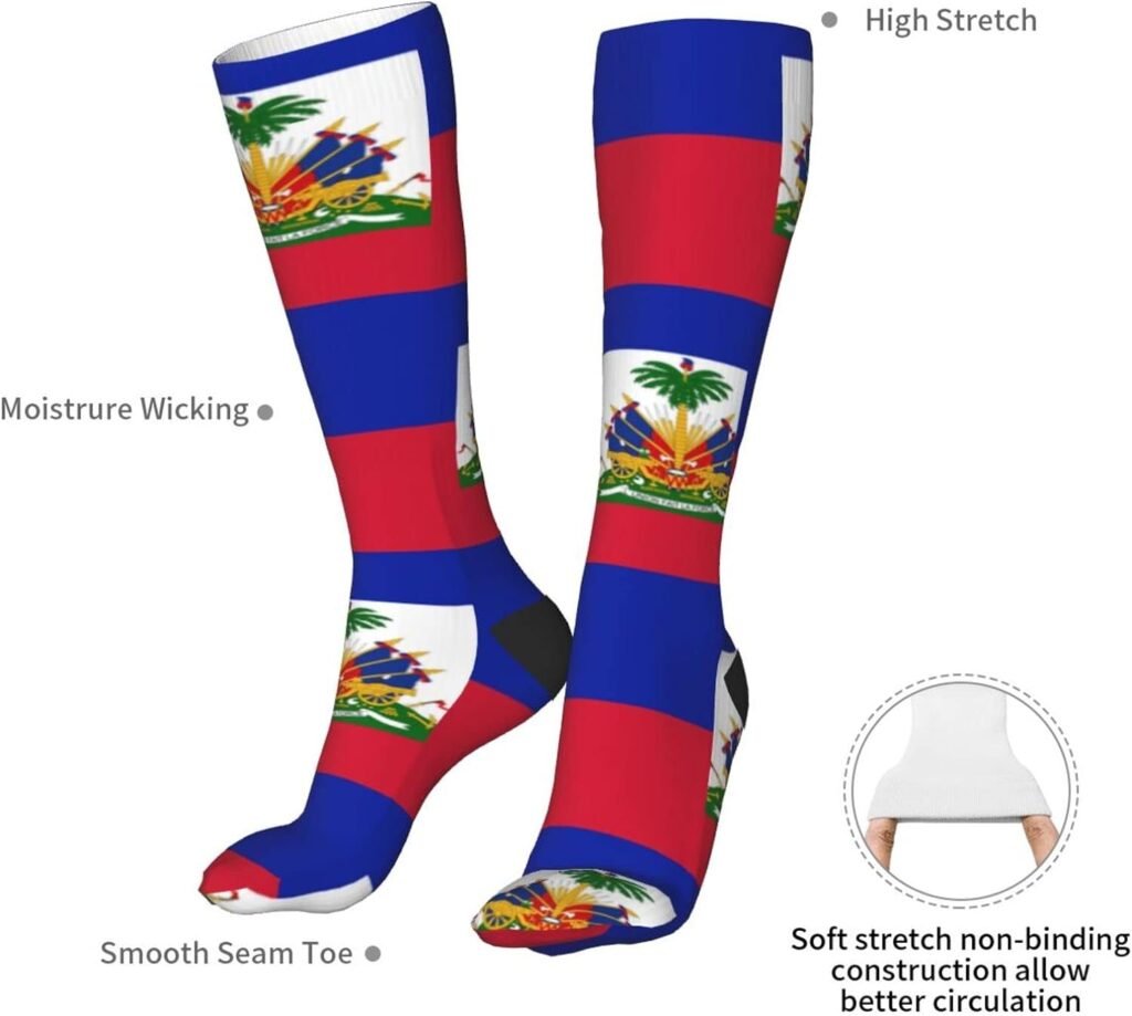 ZGXJJPP Womens Haitian Flag Patterned Knee High Socks Funky Knee Socks