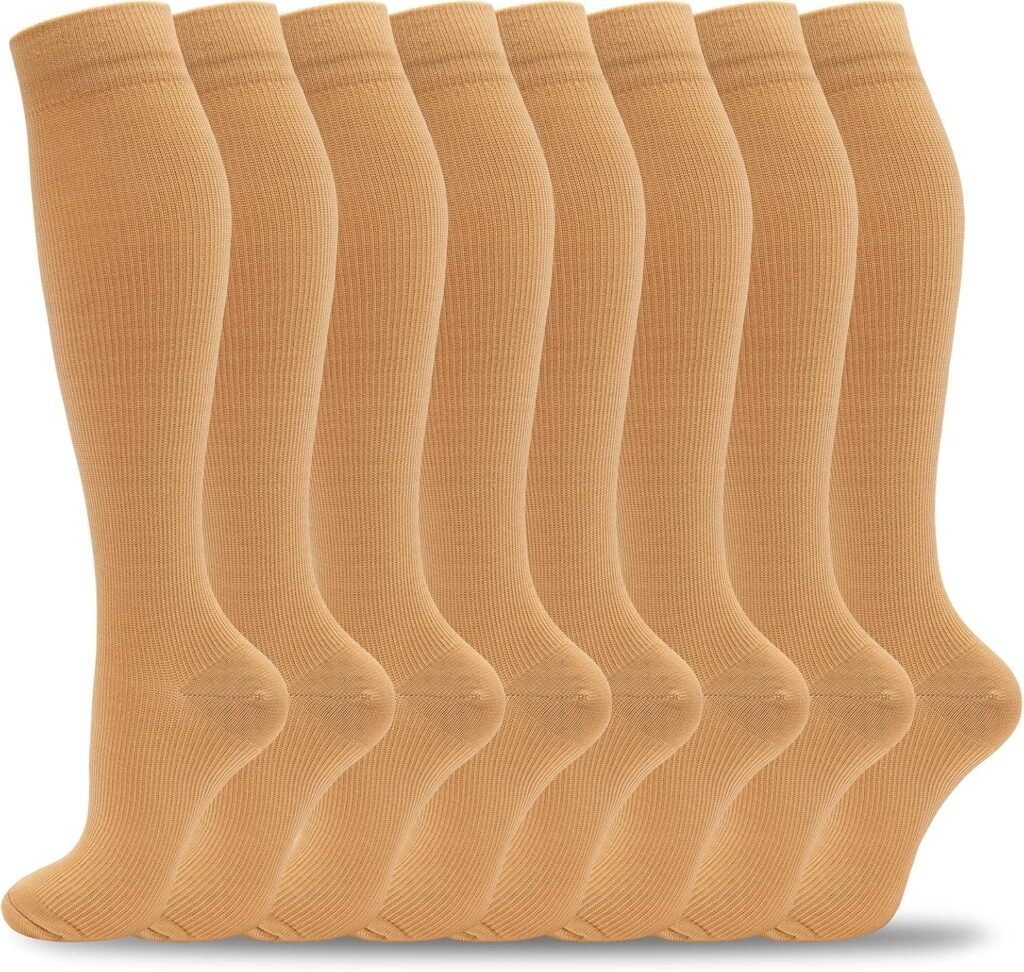 Compression Socks for Women Men Knee High Support Socks 8 Pairs for Nurses, Running, Flying, Athletic