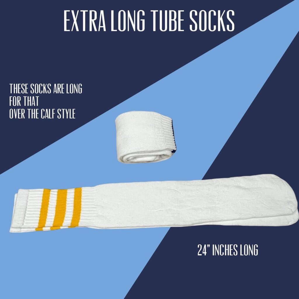 Striped Tube Socks Men - White Over The Calf Tube Socks Women - Athletic Retro Triple Stripe Knee High Sock