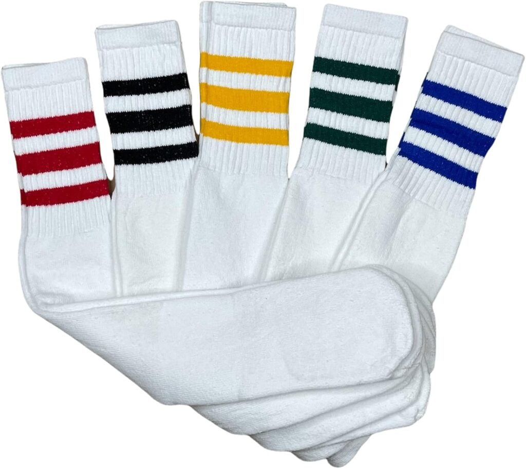 Striped Tube Socks Men - White Over The Calf Tube Socks Women - Athletic Retro Triple Stripe Knee High Sock