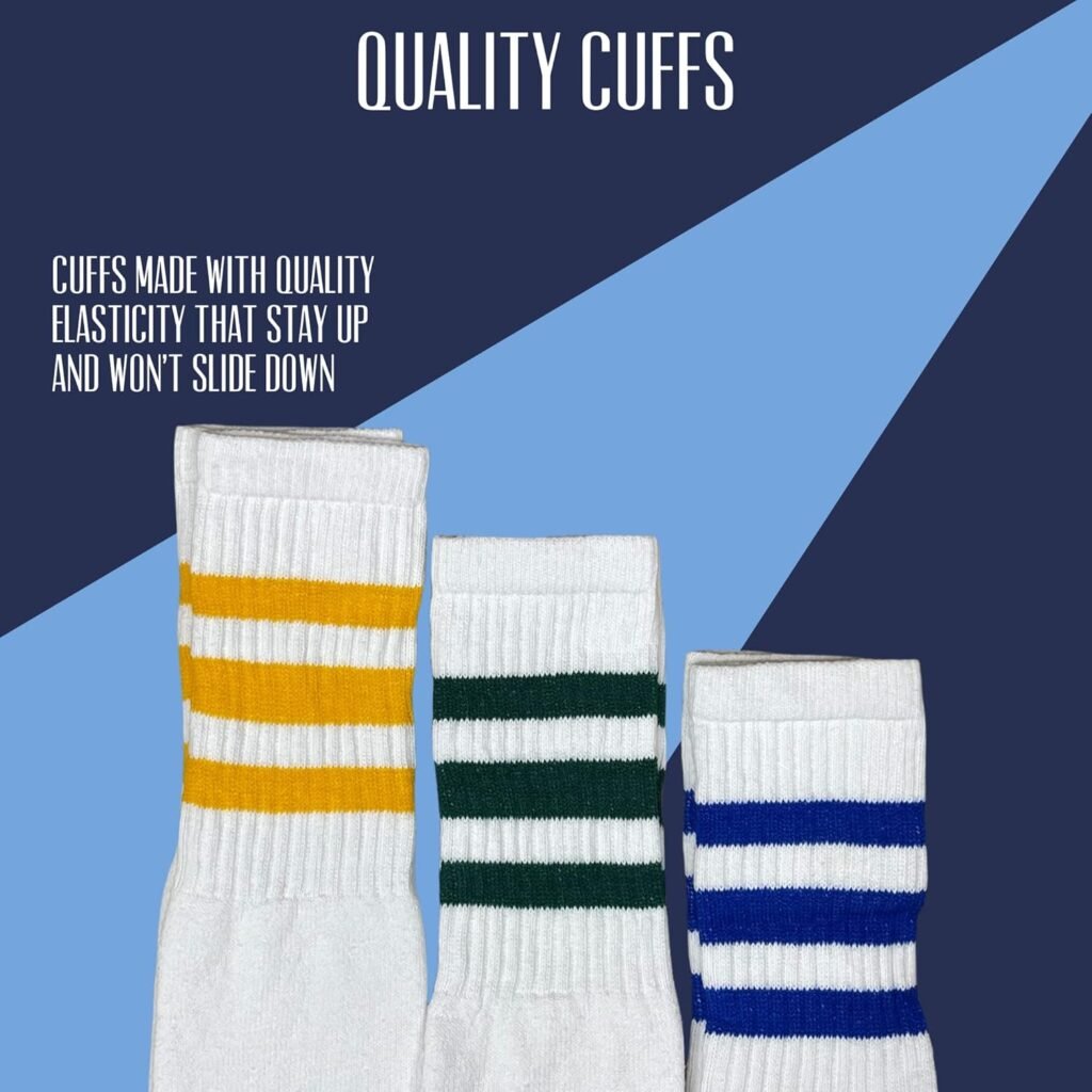 Striped Tube Socks Men - White Over The Calf Tube Socks Women - Athletic Retro Triple Stripe Knee High Sock