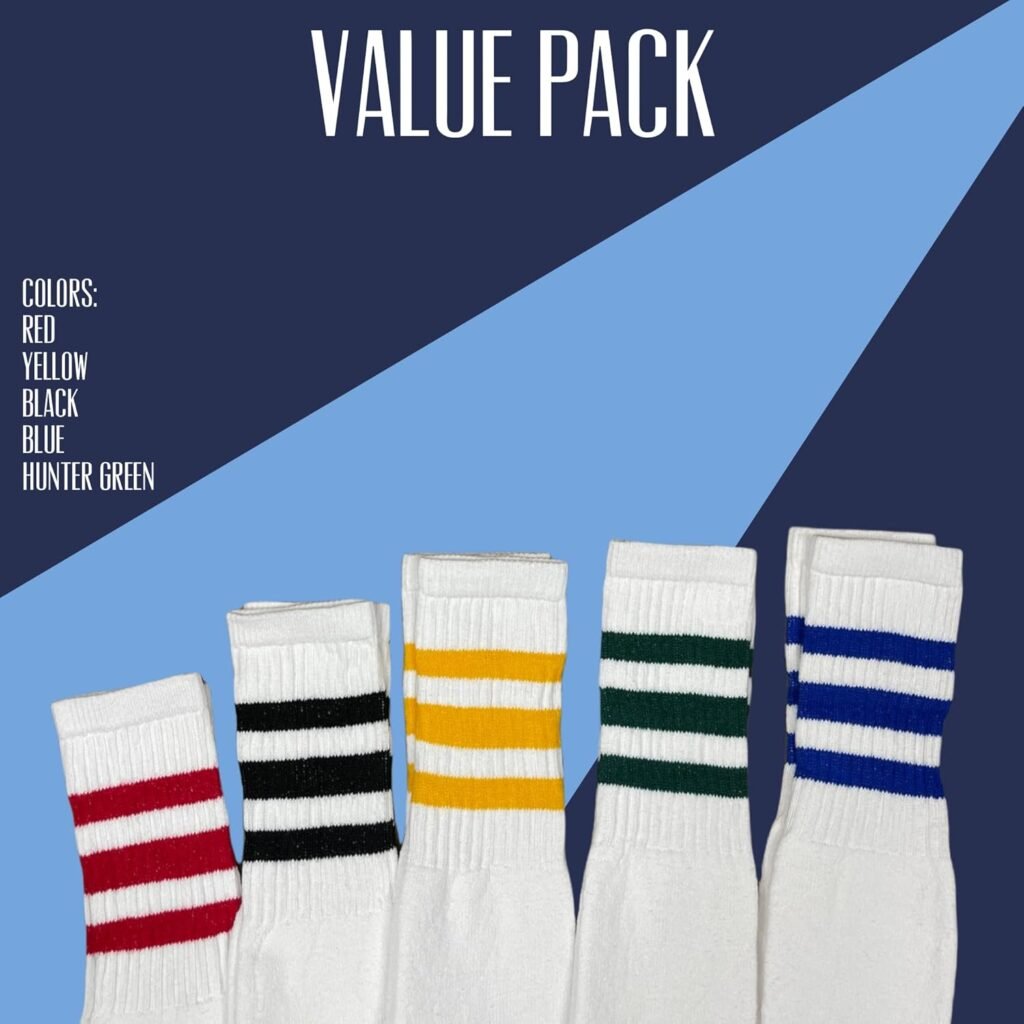 Striped Tube Socks Men - White Over The Calf Tube Socks Women - Athletic Retro Triple Stripe Knee High Sock