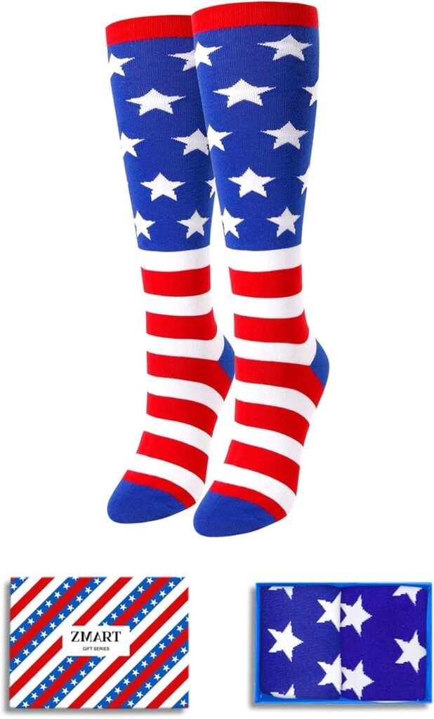 Zmart Women American Flag Pickle Pineapple Chicken Knee High Socks, Gifts For American Fruit Corgi Animal Lovers