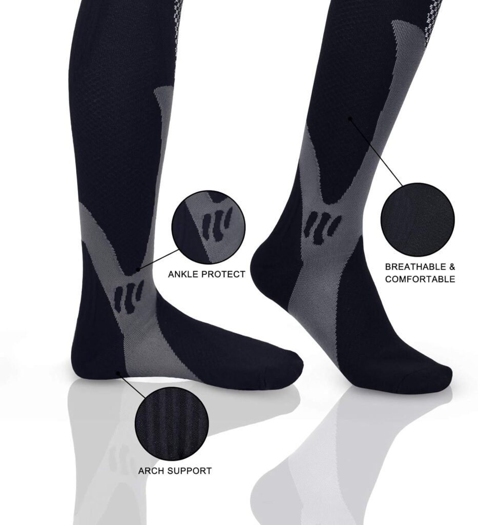 3 Pairs Compression Socks for Women  Men 15-25 mmHg Comfortable Fit Athletic Knee High Compression Socks for Nurses Sport Running Travel (L/XL)