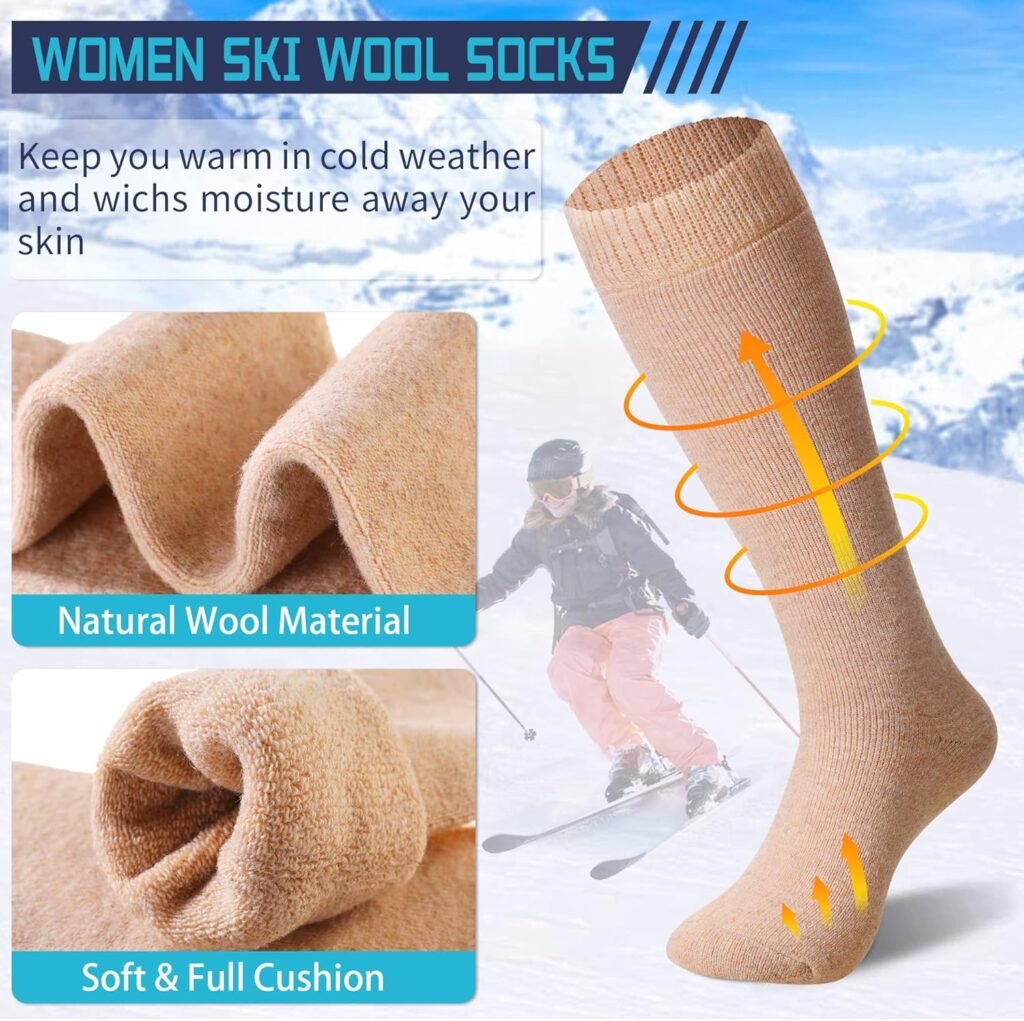 DoSmart Womens Winter Warm Knee High Socks Ladies Wool Cozy Thick Hiking Skiing Comfy Thermal Boot Long Socks 2 Pairs