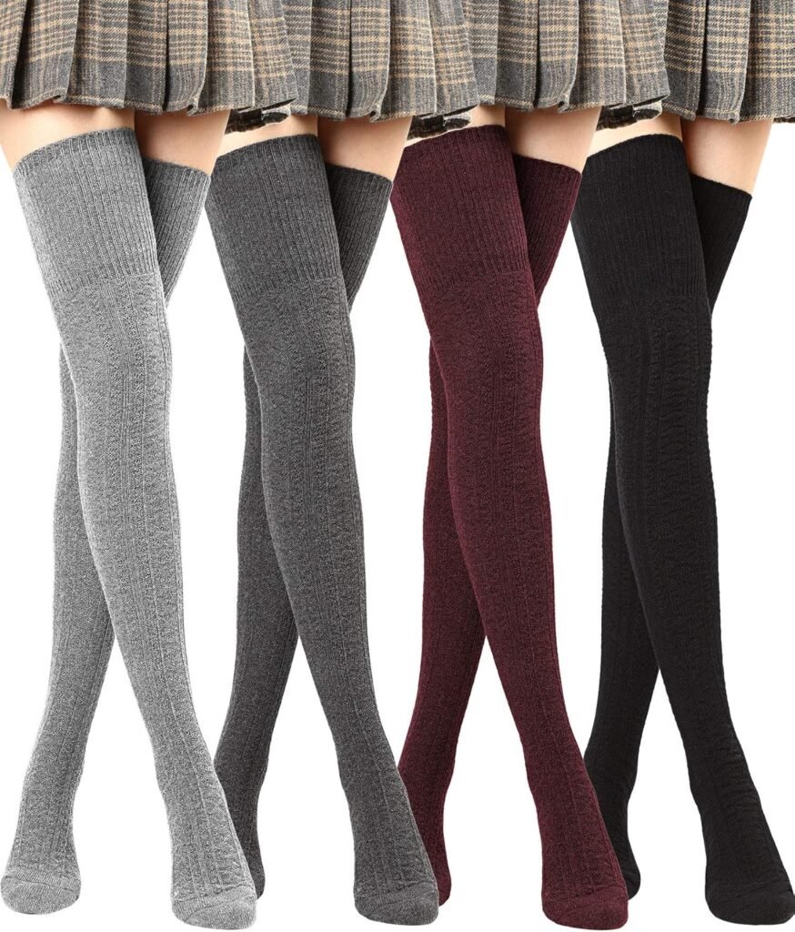 SATINIOR Women Thigh High Socks Over Knee Stockings Cotton Long Booting Socks Leg Warmers