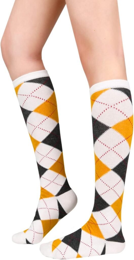 Benefeet Sox Womens Girls Knee High Socks Novelty Argyle Checkered Football Cotton Long Tube Socks